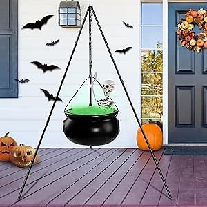 Halloween Decorations Outdoor, Halloween Party Decorations, Large Witches Cauldron on Tripod with String Lights and Skeleton, Witches Cauldron for Yard Porch Decorations, Halloween Indoor Docor