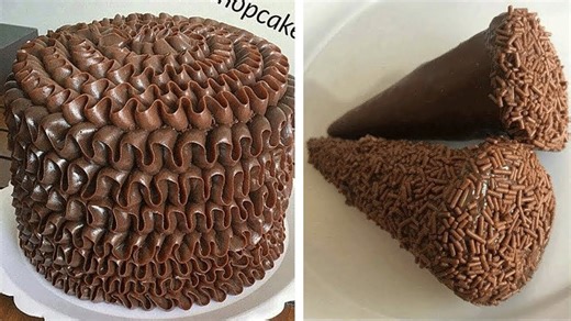 Neatly decorated cakes with chocolate textures