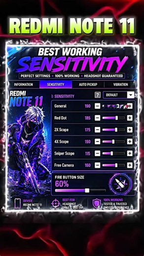 Redmi Note 11 Best Sensitivity Settings 2026: 99% Headshot Rate! 🎯 #redminote11#freefire #shorts