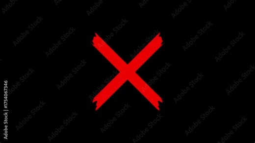 Wrong Icon Animation with Red Cross Mark and Smooth Motion, Denial and Prohibition Symbol in 4K Video Format, Ideal for Alert Screens and Interface Design.