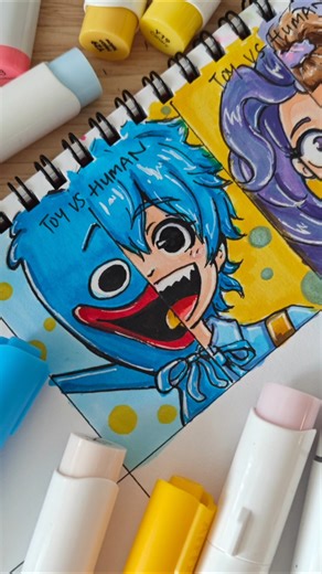 Huggy Wuggy human form in Anime art style, Toy vs Human Poppy Playtime #poppyplaytime #drawing