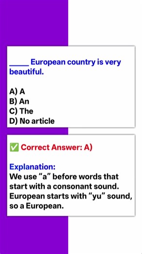 Article Quiz | A or An? Test Your Grammar #shorts #englishquiz