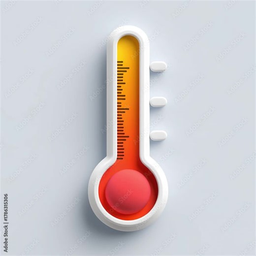 Thermometer Rising: An up-close view of a thermometer, displaying a rise in temperature, visualized in a photorealistic display, emphasizing the effect of temperature changes.