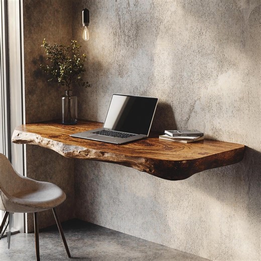 Rustic Live Edge Desk Handcrafted Floating Shelf Handmade Wall Mounted Bracket Desk Children Study Table Natural Wood Home Office Table - Etsy