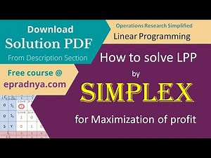 Simplex method linear programming | Simplex Method to Solve LPP | Solved Example | Solution PDF