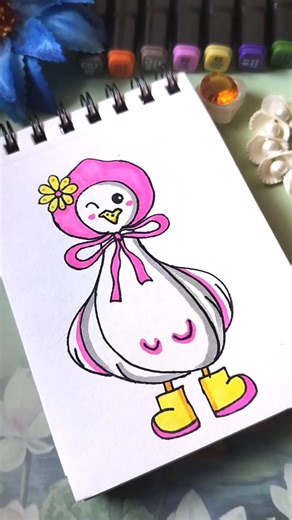 Cute Baby Duck Drawing 🐥🎀 | Easy Cartoon Bird Art for Kids Adorable Kids Drawing Tutorial #shorts