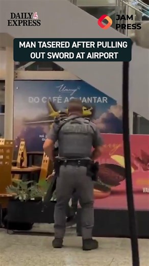 A man was blasted with a stun gun after pulling out a sword inside an airport in Brazil 😳