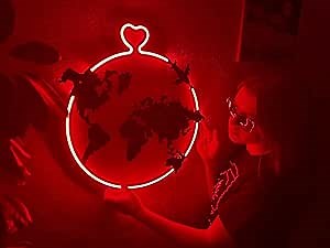 World Map Wall Sign, Neon Metal Wall Art, World Map Decor, Neon Wall Decor, Neon Wall Sign, LED Light Decor, Home Office Hotel Cafe Bar Pub Wall Decor (Without Remote Control)