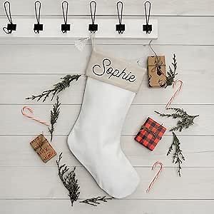 Qualtry Personalized Christmas Stockings - Name Stockings for Family, Kids, Adults (Single, White Oversized with Tassel) - Customized Christmas in July Holiday Decoration