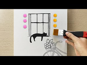 Daily challenge #279 / Acrylic / Cat Sleeping in the Window Painting