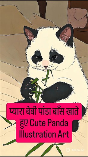 Cute Baby Panda Eating Bamboo | Adorable Panda Illustration Artcute #cuteanimals #hearttouching