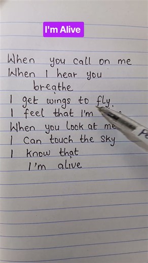I'm Alive song by Celine Dion #songlyrics #lyrical #handwriting
