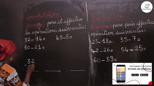 Cours - CP / Mathématiques - Activités Numériques / La soustraction avec une retenue (nombres de 60 à 69) / Suite / Mme Ndiaye N’oubliez pas de vous abonner à nos plateformes pour ne rien manquer : YouTube : https://youtube.com/c/ecolesausenegal Site web : www.ecolesausenegal.com Application mobile disponible sur PlayStore et AppStore : Écoles au Sénégal 📌 Rejoignez-nous pour apprendre, progresser et réussir ensemble ! #MathCP #Soustraction #Numération #ActivitésNumériques #EcolesAuSénégal #cou