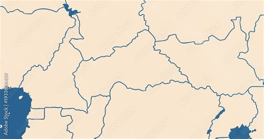 Beautiful zoom in of a central african republic map with most important cities and frontier lines