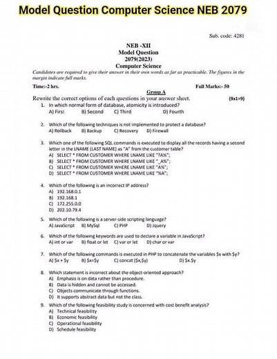 #model #question #computer #science #class 12 NEB #exam #shorts #new #course 2079