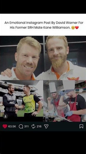 An emotional Instagram post by David Warner for his former SRH mate Kane Williamson.🥹❤️#devidvarner