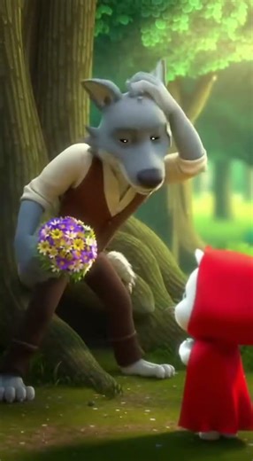 “Little Red Cat meets the wolf again in the forest… 🐺🌲 #shortstory #animalstorytime #cartoonshorts