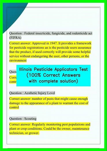 Illinois Pesticide Applicators Test 100% Correct Answers with complete solution video