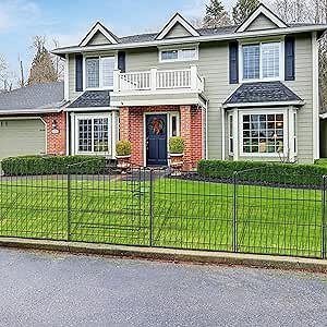 INJOPEXI Garden Fence 12 Panels 23.6ft (L)×24in (H) Decorative Garden Fences with 11 Fence Panels + 1 Gate Rustproof Wire No Dig Garden Fence Animal Barrier Fencing for Outdoor Backyard Patio - Black