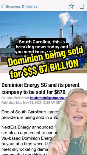 Dominion Energy is being sold for $67 BILLION 👀 here’s why the timing matters for 820,000 South Carolinians #southcarolina #columbiasc #fyp #cayce #breakingnews