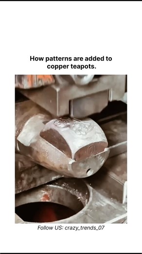 CRAZY TRENDS on Instagram: "The post shares an 11-second video depicting the mechanical embossing of intricate floral patterns onto plain copper teapot bodies using a hydraulic press and steel molds, transforming smooth metal into ornate vessels through precise stamping. - Posted by @EmmyGisa3, a Rwandan agricultural content creator who typically focuses on farming innovations, this clip diverges to showcase metalworking craftsmanship, possibly to promote cultural arts or diversified income stre