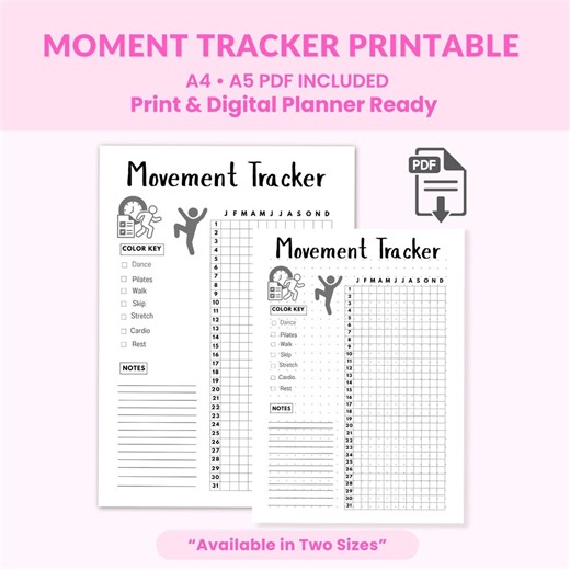 Movement Tracker Printable | Fitness Activity Log Monthly Habit Planner A4 A5 PDF - Etsy