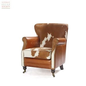 [Hot Item] Modern Living Room Home Hotel Furniture Leisure Club Chair Caster Genuine Hair Leather Accent Chairs