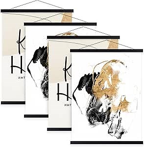 Benjia 4 Pack 16x20 16x24 16x22 Poster Frame, Magnetic Light Wood Frame Hanger for Photo Picture Canvas Artwork Art Print Wall Hanging (4 Packs, 16", Black)