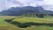 Aerial view of the Auyan tepui table top mountain. La Gran Sabana...