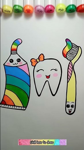 How to draw simple toothbrush, toothpaste, teeth #drawing #draw #painting I Chill how to draw
