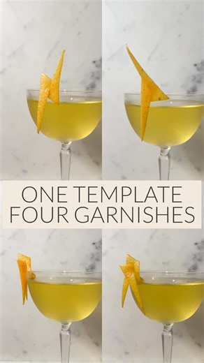 Reid Nelson on Instagram: "Four garnish ideas all using the same shape and cut from a single peel. I find it helpful to think about garnishes in terms of templates and variations, a lot like cocktails. Even with an identical base shape and cuts, slight variations in the twists and folds can allow for a lot of variety and creativity without a lot more time and effort. The cocktail here is a Dead Poet: - 1oz Blanco Tequila - 1oz Dry Vermouth - 1/2oz Mezcal - 1/2oz Benedictine - 1 tsp Yellow Chartr