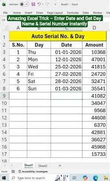 ✅ Amazing Excel Trick – Enter Date and Get Day Name & Serial Number Instantly #excelhacks