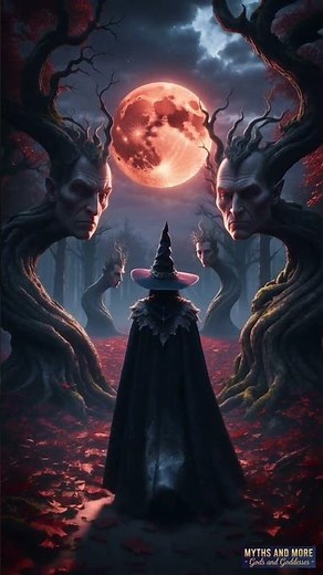 Dark Witch Under Blood Moon in Haunted Forest with Face Trees | Intense Gothic Horror Cinematic 🌑