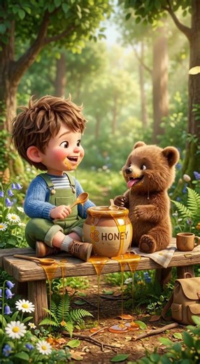 Sweet Energy Boost! 🍯 Kid & Bear Love Honey