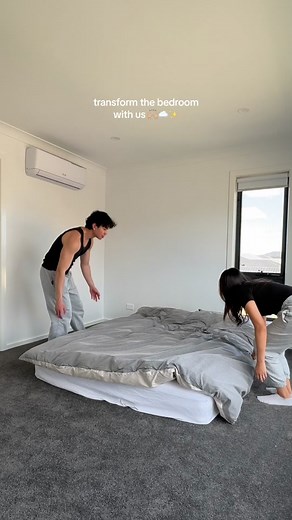 Bed transformation featuring our Marshmallow Frame in Charcoal 🙌🏼 #marshmallowbedframe #softbedframe #cozyvibes