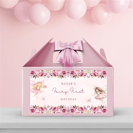 Fairy First Gable Box Label, Birthday Treat Box, Editable Canva Template FF662 - Etsy UK
