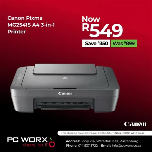 📚💼 BACK TO SCHOOL | BACK TO OFFICE SPECIALS! 💼📚 🎉 Get ready for the new season with Canon printers now ON SPECIAL at PC Worx! Perfect for school projects, home offices, and everyday business printing — reliable quality you can trust from Canon. 🖨️ Why choose Canon printers? ✔️ High-quality printing for homework, reports & documents ✔️ Fast and reliable performance ✔️ Models to suit every need and budget ✔️ Excellent value for money ⏳ Limited stock available — while stocks last. 📞 Contact 