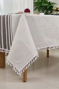 Rectangle Tablecloth Rustic Farmhouse Kitchen Tables Cloth with Tassel Coffee Tablecover Wrinkle Free Wipeable Decor Table Cloth Beige, Grey Stripe for Kitchen Dining Party Outdoor 55 x 70 Inch
