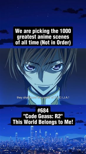 Top 1000 Anime Scenes on Instagram: "⬇️ Anime Info Below ⬇️ 🎬The 1000 Greatest Anime Scenes of All Time! ————————— ⭐️ Anime - “Code Geass: R2” 🌟 Episode - “Season 2 Ep 25” 💥 Scene - “This World Belongs to Me” 👉 Plot - An exiled prince gains the power to command absolute obedience and uses it to lead a masked rebellion against a tyrannical empire, only to orchestrate a final, tragic plan that turns himself into the world’s greatest villain to create lasting peace. ————————— 🥇Follow @top1000a