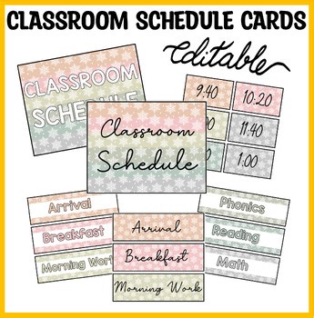 Printable Snowflakes Classroom Schedule Cards, Schedule Labels, Editable