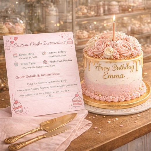 Editable Custom Cake Order Form, Bakery Order Instructions Card, Bakery Packaging Insert, Small Business Branding, Canva Template - Etsy