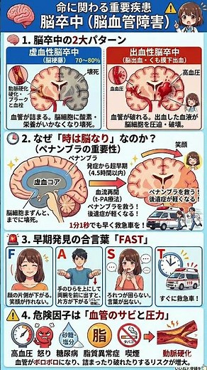 【1分1秒が命取り】脳卒中から命を守る「FAST」の合言葉｜脳梗塞・脳出血の見分け方となぜ「時は脳なり」なのかを徹底解説｜後遺症を最小限に抑えるための全知識