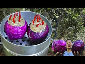 Wonderful Steamed Purple Cabbage with pork recipe/ How to steam purple cabbage in my village