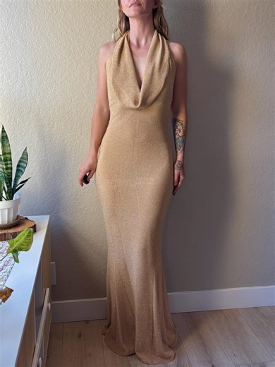 Y2K Cache Gold Halter Gown Vintage Champagne Gold Formal Dress Y2K Gold Formal Gown Vintage Gold Halter Dress Y2K Prom Dress Cache Formal - Etsy