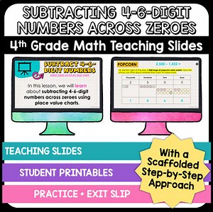 Subtracting Whole Numbers Across Zeroes - 4th Grade Math Teaching Slides