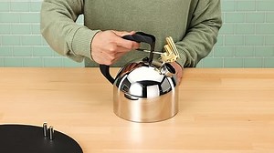 Alessi 9091 FM Wasserkessel aus Edelstahl 18/10 glänzend poliert mit melodischer Flöte aus Messing und Griff aus PA, schwarz. Magnetboden aus Edelstahl