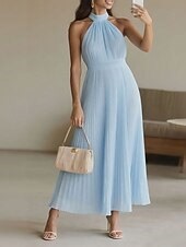 Women's Long Dress Maxi Dress Sheath Dress Halter Neck Dress Elegant Fashion Modern Vacation Office Daily Regular Fit Plain Sleeveless Halter Neck Blue Summer Spring Fall Winter 2025