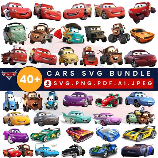 Cars PNG Cliparts Bundle, Lightning Mcqueen, Tow Mater, Cartoon Characters (digital Download) - Etsy