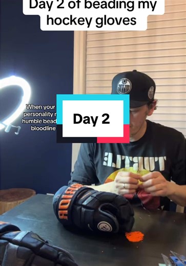 Beading My Hockey Gloves: Day 2 Progress