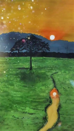 #beautiful evening sky painting with poster colour 🎨#viral #sunset view #artwork #my art